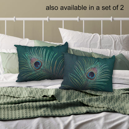 Peacock Feather Designer Pillow, 20"x14"