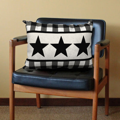 Black & White Buffalo Plaid Star Designer Pillow, 20"x14"