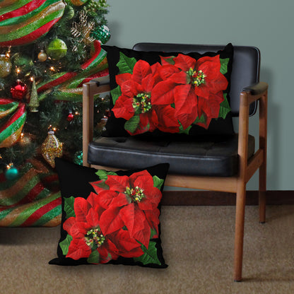 Set of 2 Poinsettia Designer Christmas Pillows, 20"x14" and 18"x18"