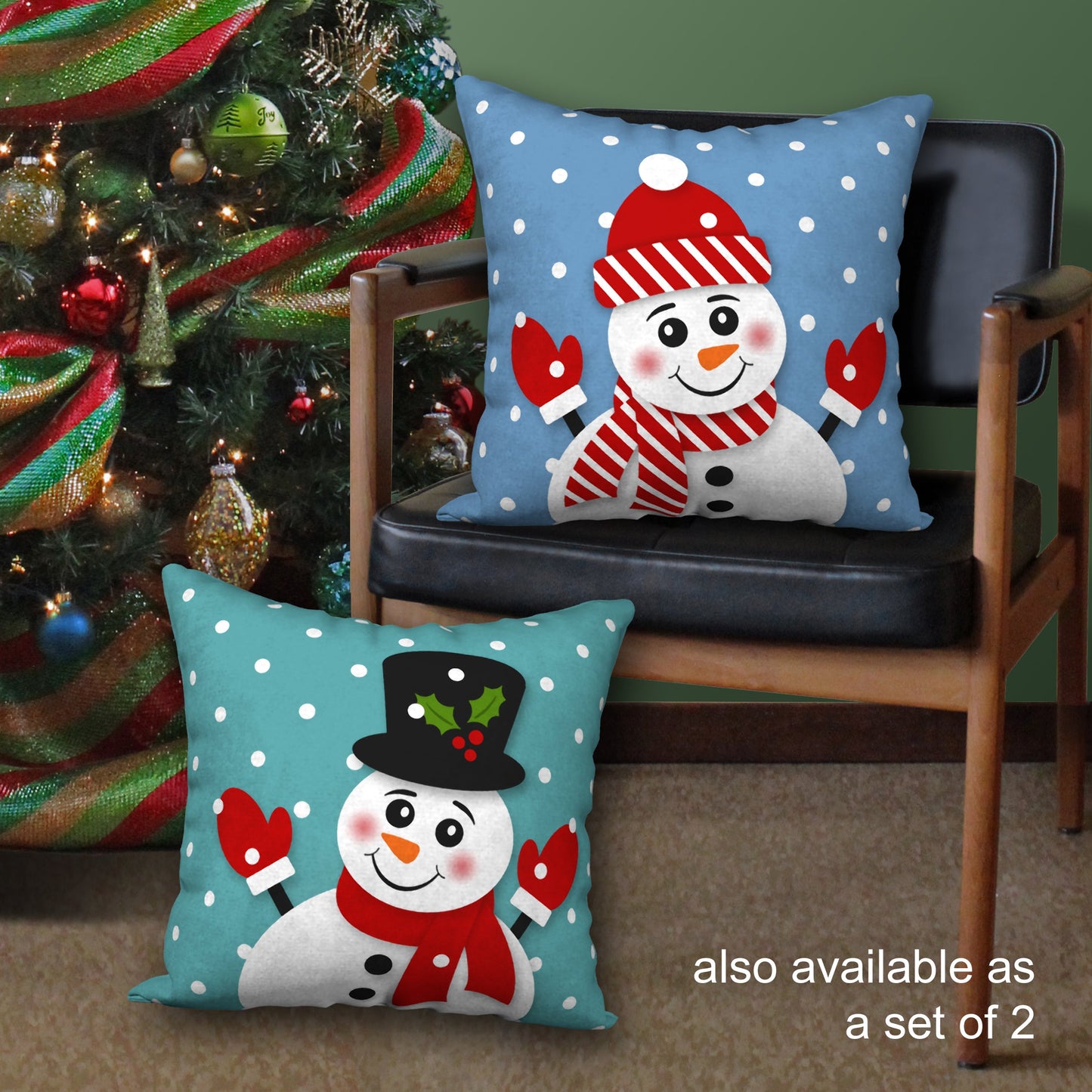 Red Hat Snowman Designer Holiday Pillow, 18"x18"