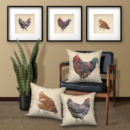 Barred Plymouth Rock Hen Designer Pillow, 18"x18"