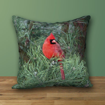 Red Cardinal Designer Pillow, 18"x18"