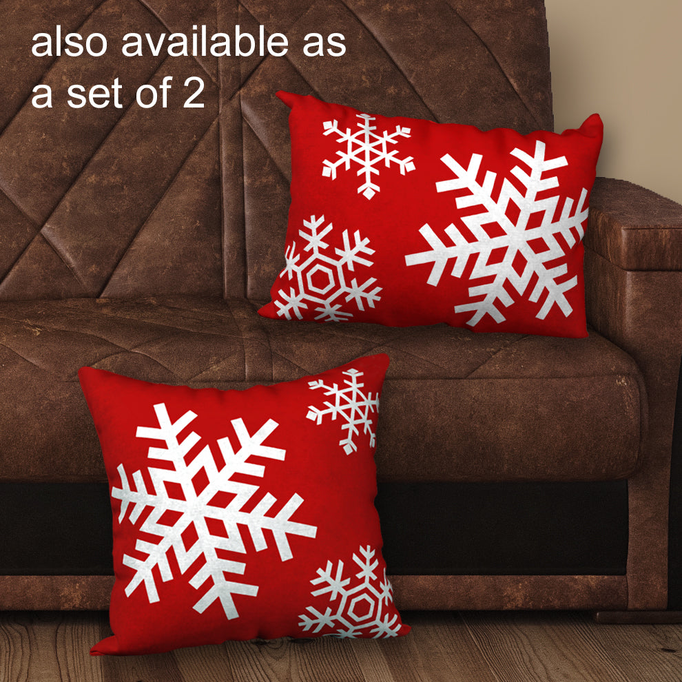 Red & White Snowflakes Designer Christmas Pillow, 18"x18"