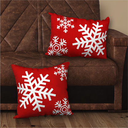 Set of 2 Red & White Snowflake Designer Christmas Pillows, 20"x14" and 18"x18"