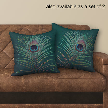 Peacock Feather Designer Pillow, 18"x18"