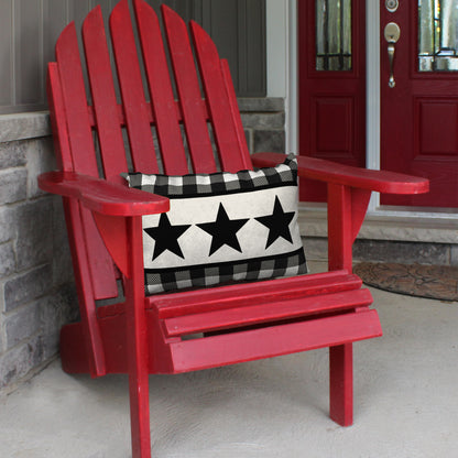 Black & White Buffalo Plaid Star Designer Pillow, 20"x14"