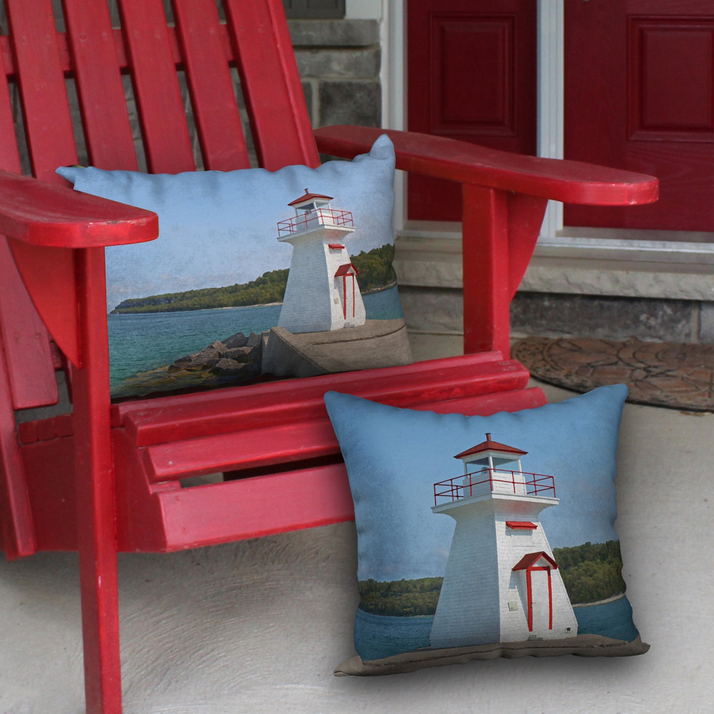 Set of 2 Lion's Head Lighthouse Designer Pillows, 18"x18" and 20"x14"