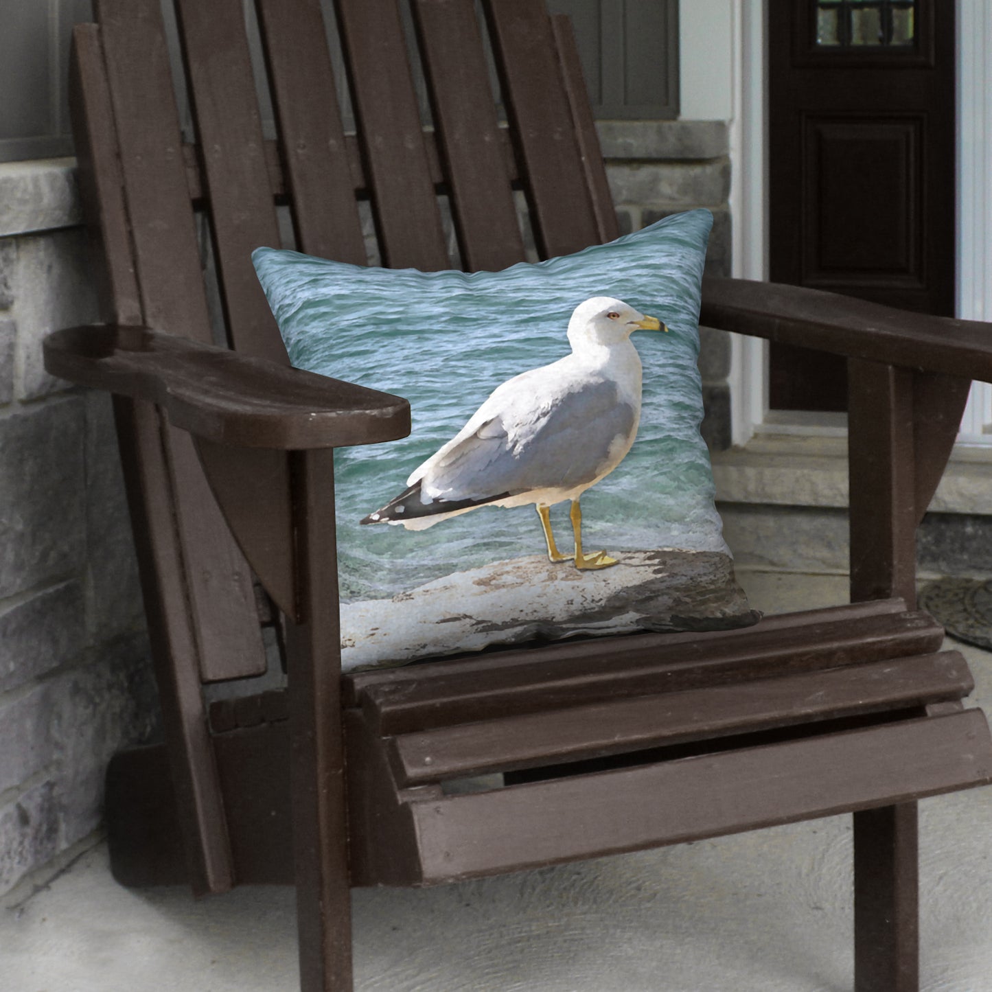 Seagull on a Rock Designer Pillow, 18"x18"