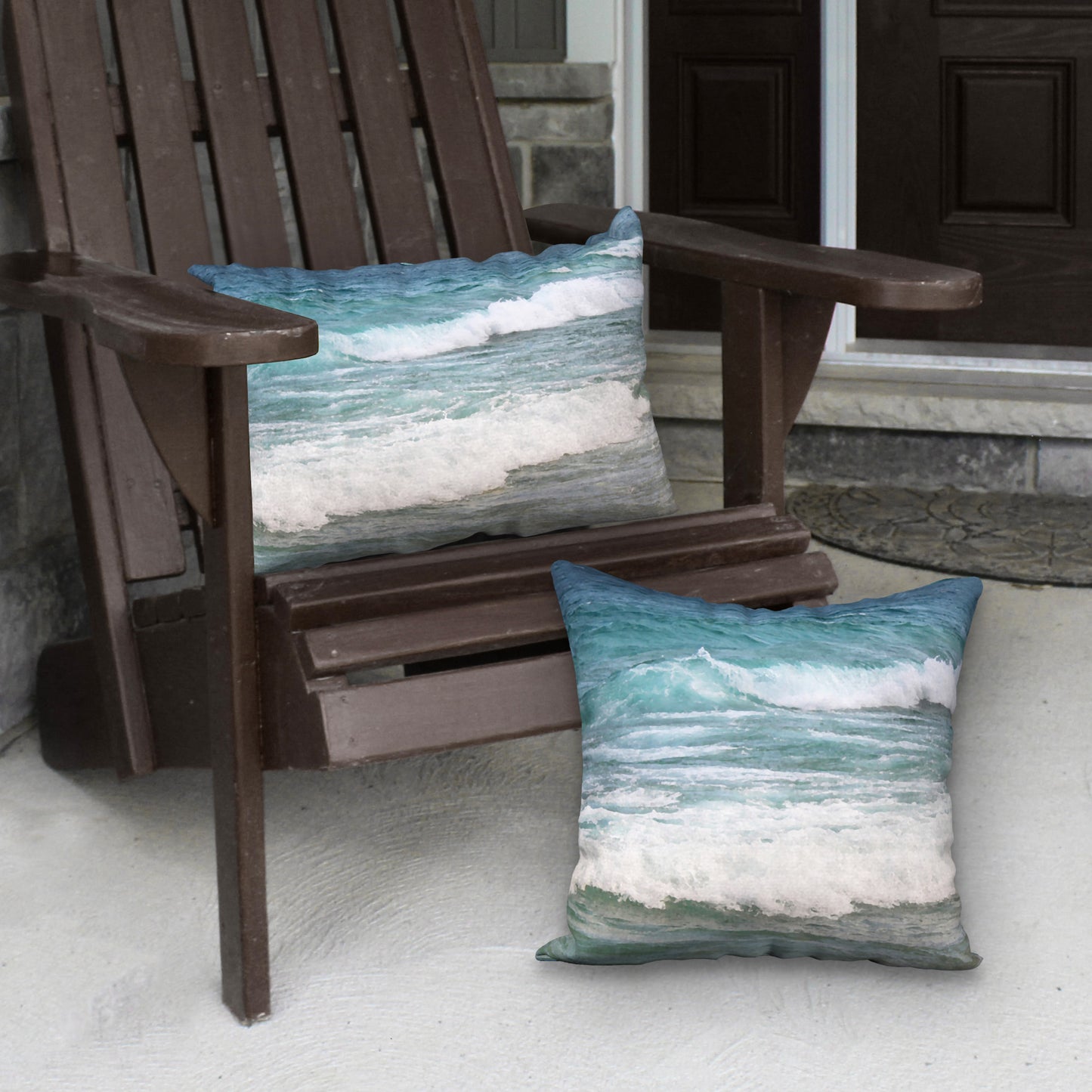 Set of 2 Beach Waves Designer Pillows, 18"x18" and 20"x14"