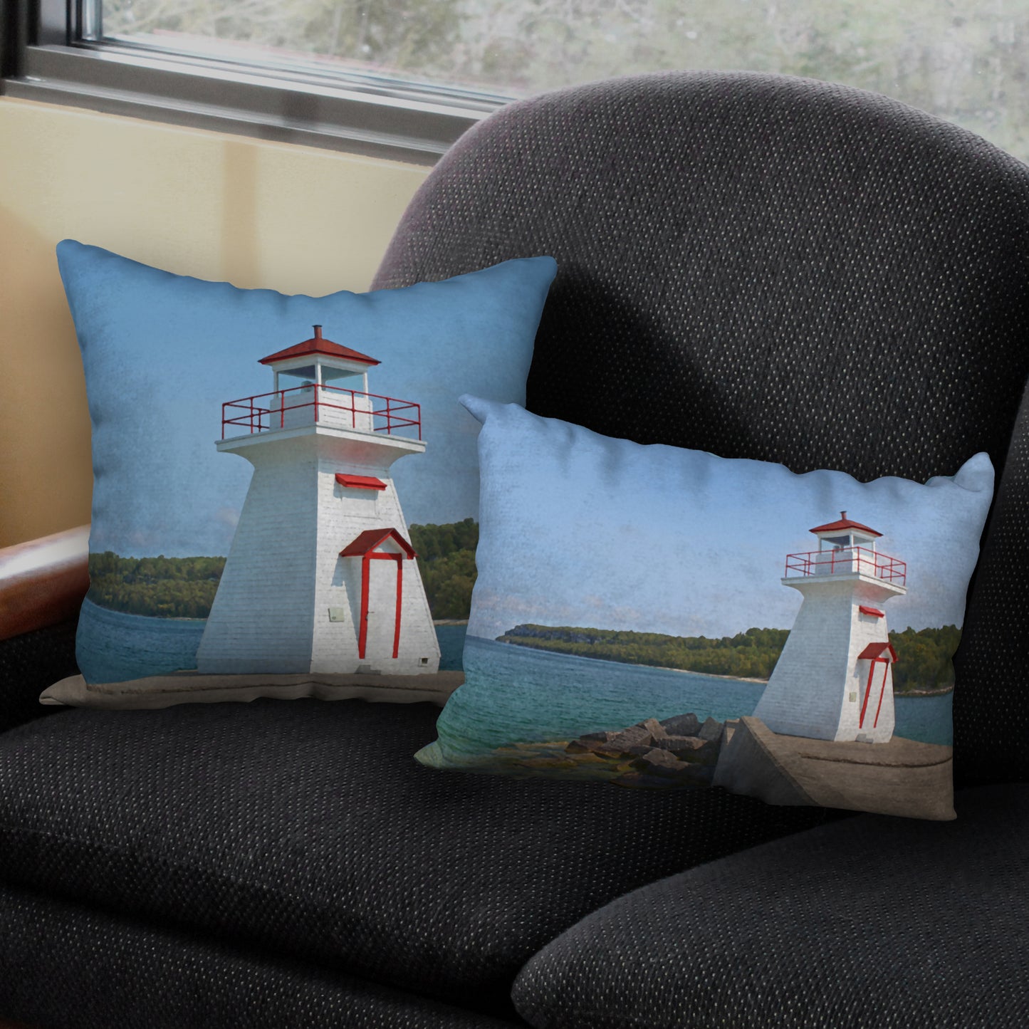 Set of 2 Lion's Head Lighthouse Designer Pillows, 18"x18" and 20"x14"