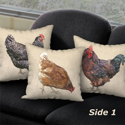 Set of 3 Chicken Designer Pillows, 18"x18"