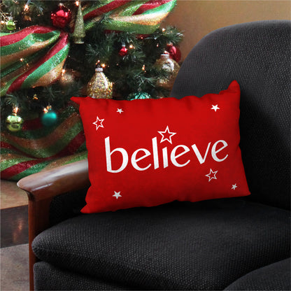 BELIEVE Designer Holiday Pillow, 20"x14"