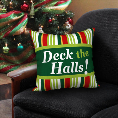 DECK THE HALLS Designer Holiday Pillow, 18"x18"