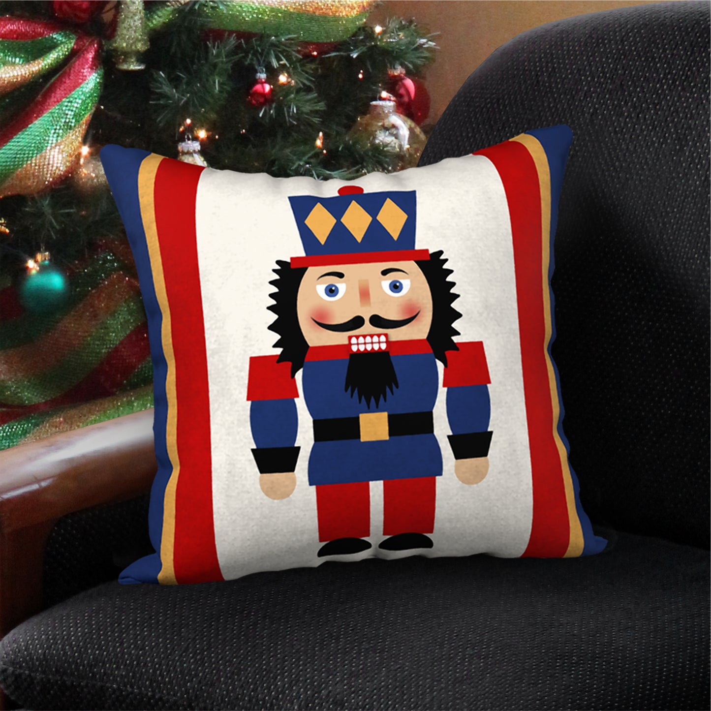Nutcracker Soldier Designer Holiday Pillow, 18"x18"