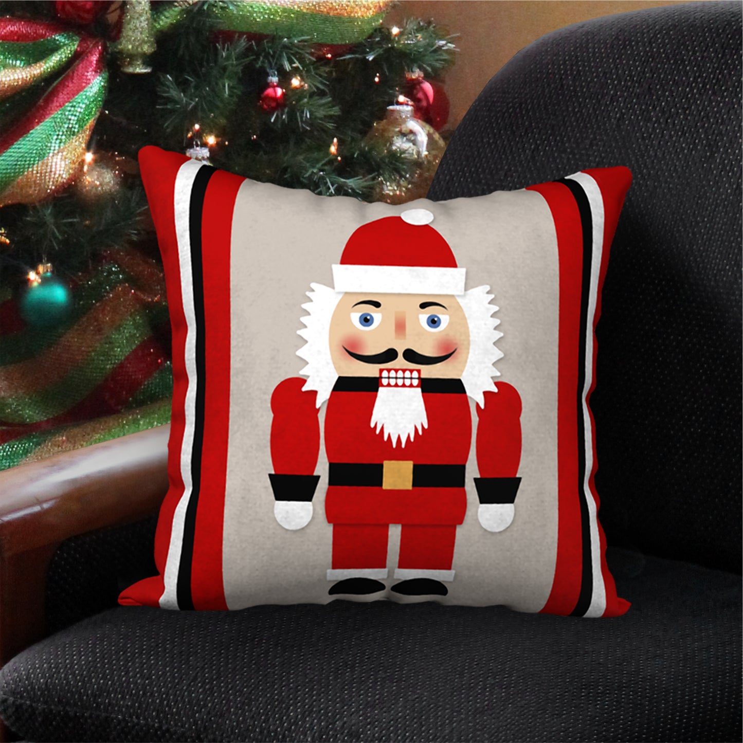 Nutcracker Santa Designer Holiday Pillow, 18"x18"