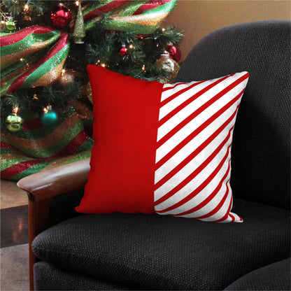 Red & White Designer Christmas Pillow Candy Cane Stripes with Polka Dots, 18"x18"