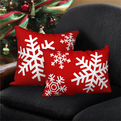 Set of 2 Red & White Snowflake Designer Christmas Pillows, 20"x14" and 18"x18"