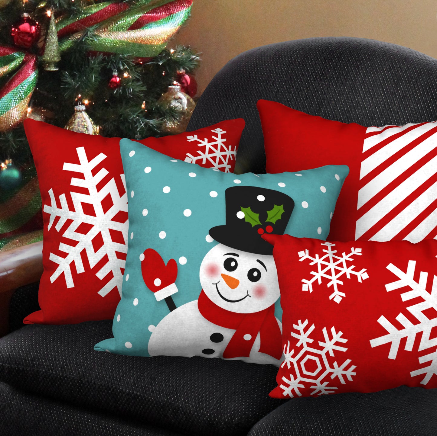 Top Hat Snowman Designer Holiday Pillow, 18"x18"