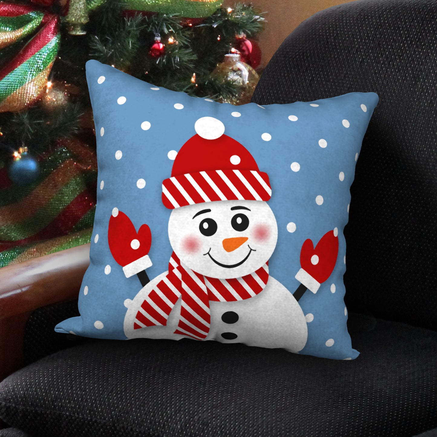Red Hat Snowman Designer Holiday Pillow, 18"x18"