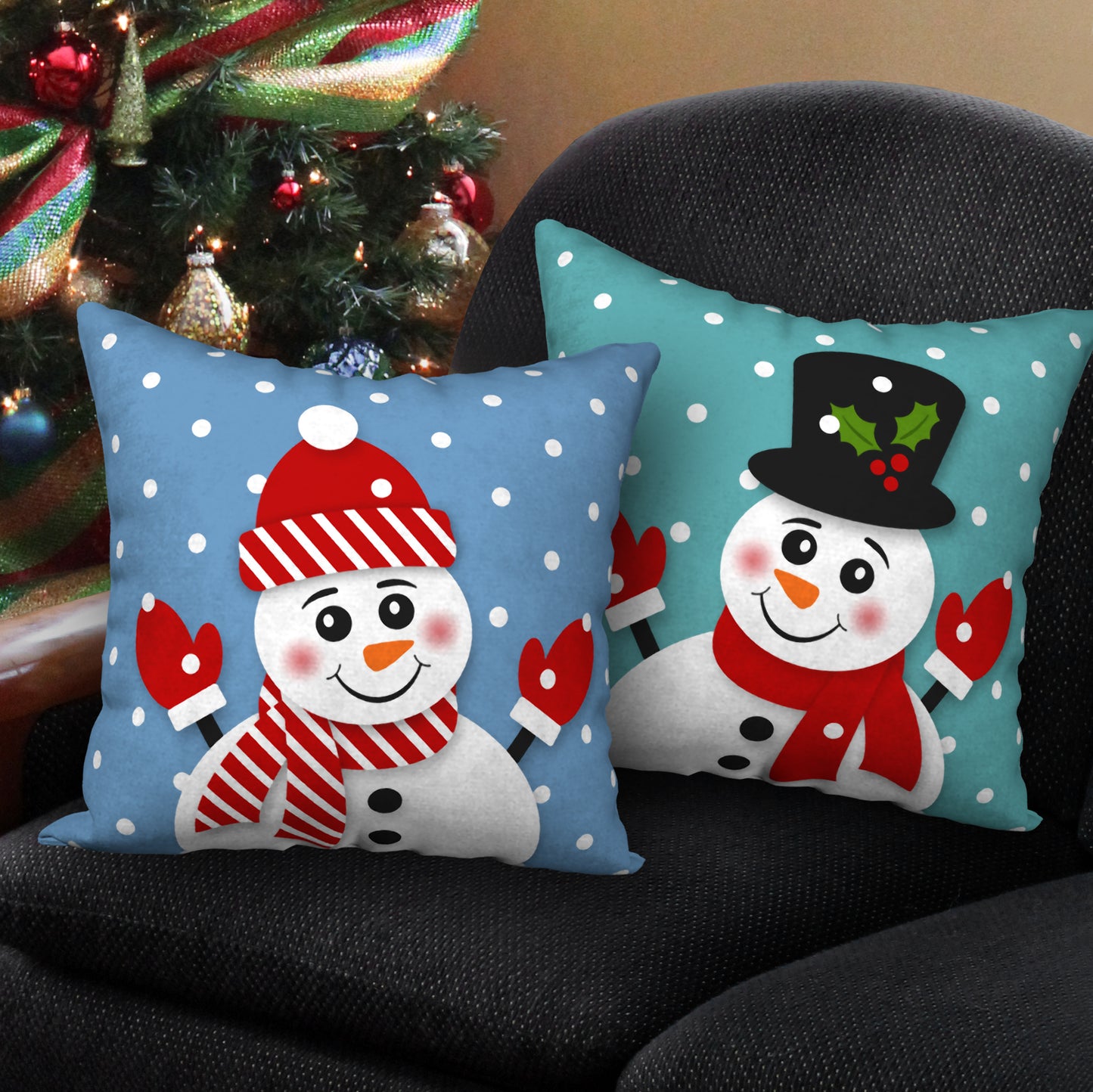 Set of 2 Snowman Holiday Designer Pillows,18"x18"