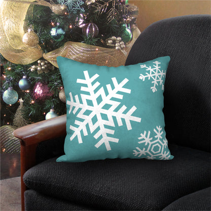 Turquoise Blue & White Snowflakes Designer Christmas Pillow, 18"x18"