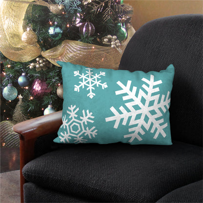 Turquoise Blue & White Snowflakes Designer Christmas Pillow, 20"x14"