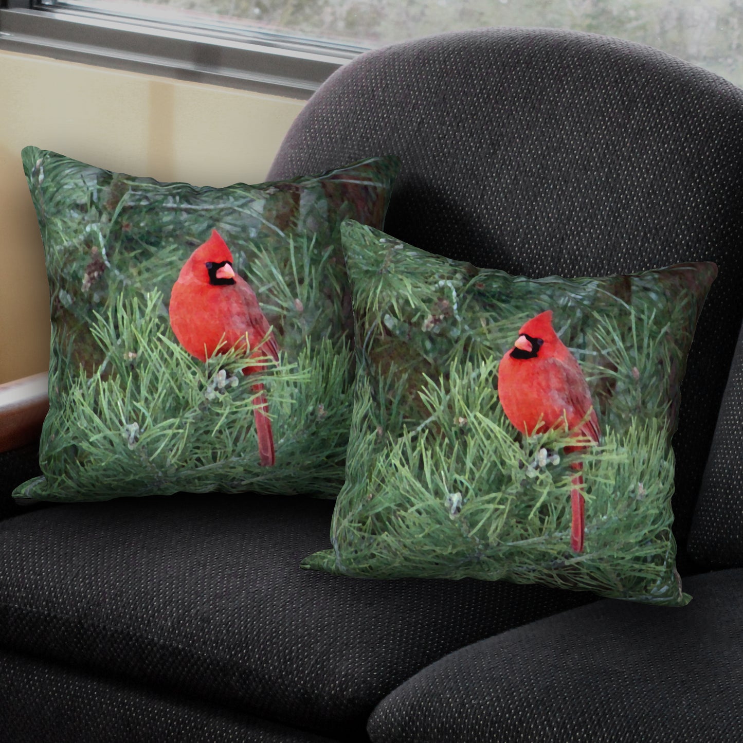 Red Cardinal Designer Pillow, 18"x18"