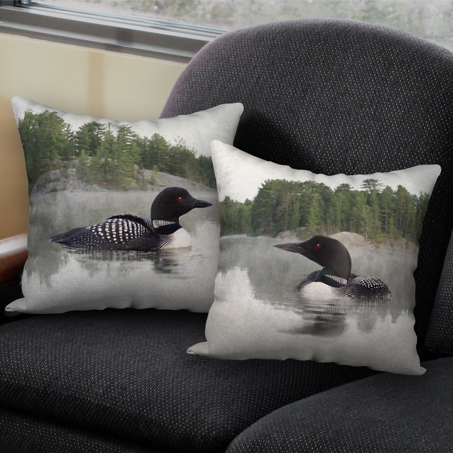 Set of 2 Lake Loon Designer Pillows, 18"x18"