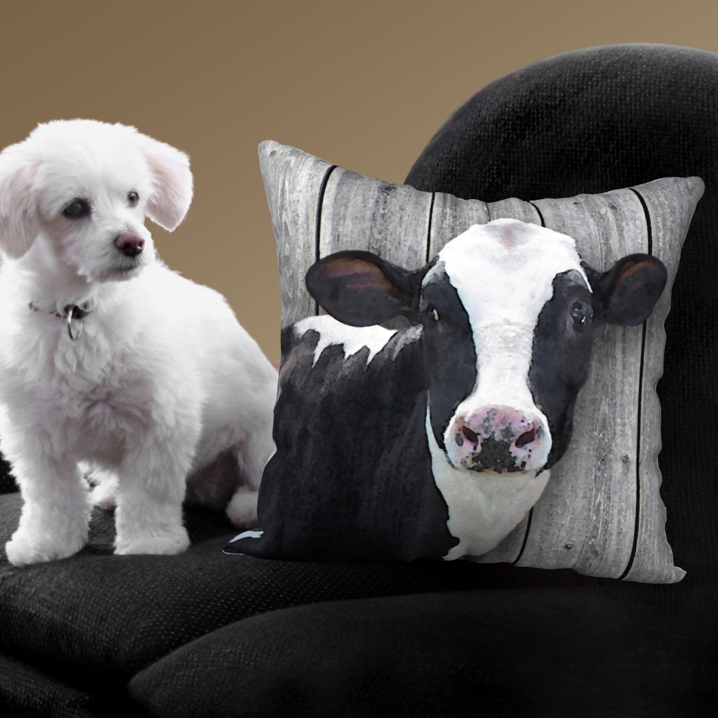 Black & White Cow Designer Pillow, 18"x18"