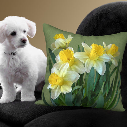 Sunny Daffodils Designer Pillow, 18"x18"
