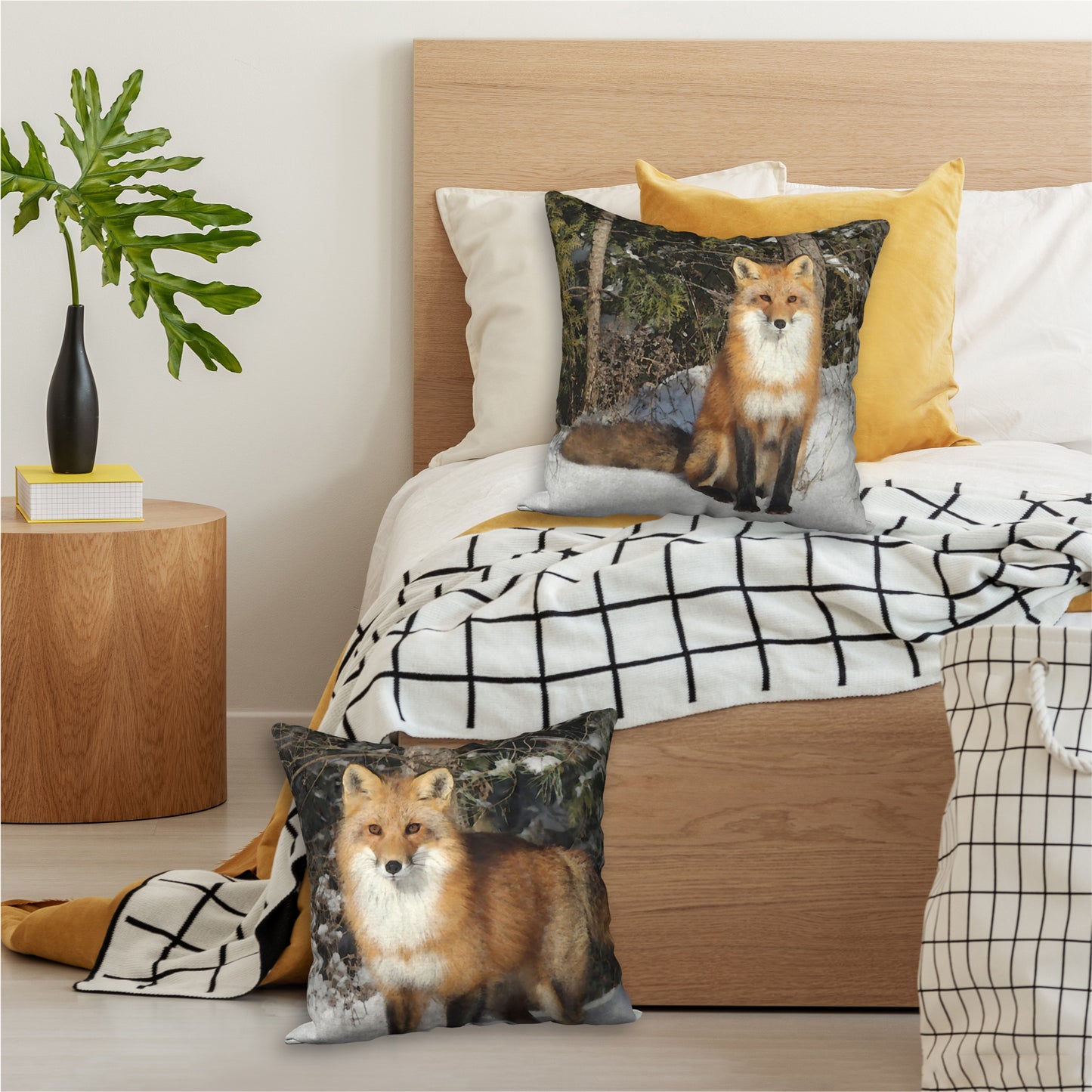Set of 2 Wild Fox Designer Pillows, 18"x18"