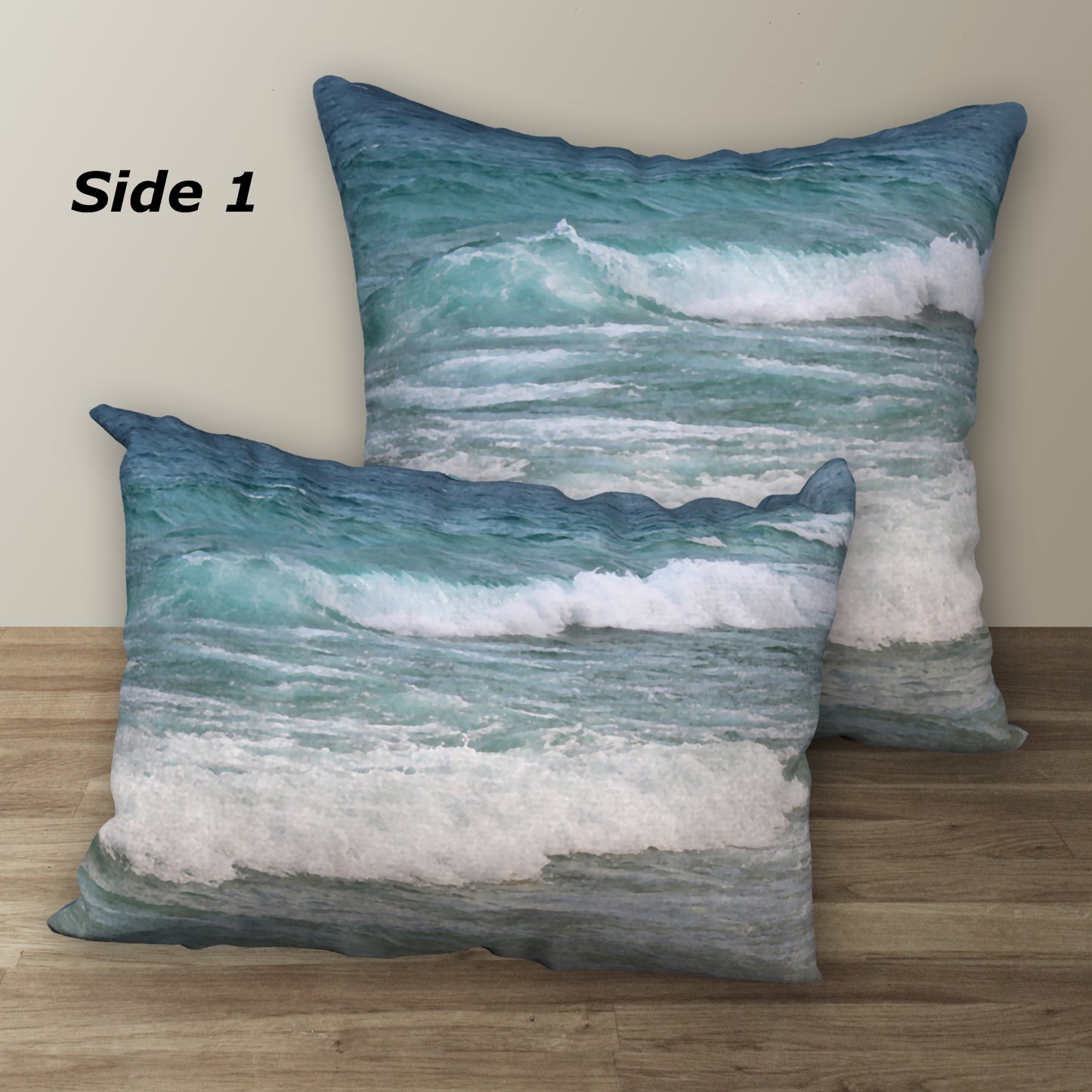 Set of 2 Beach Waves Designer Pillows, 18"x18" and 20"x14"