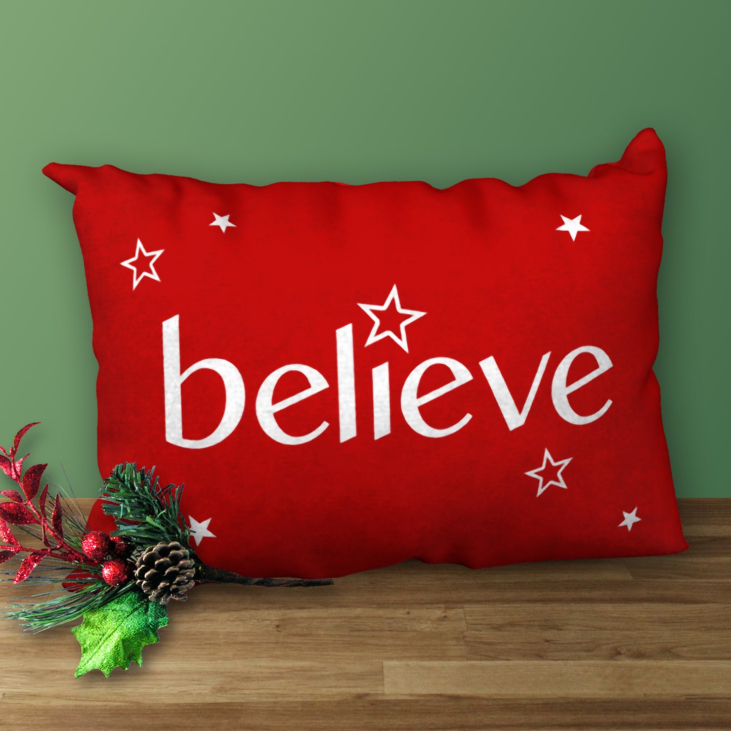 BELIEVE Designer Holiday Pillow, 20"x14"