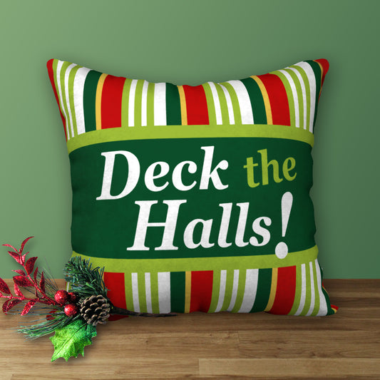 DECK THE HALLS Designer Holiday Pillow, 18"x18"