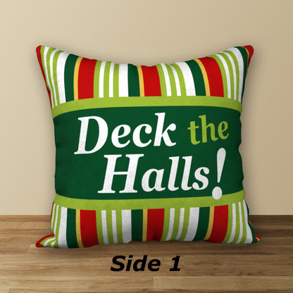 DECK THE HALLS Designer Holiday Pillow, 18"x18"