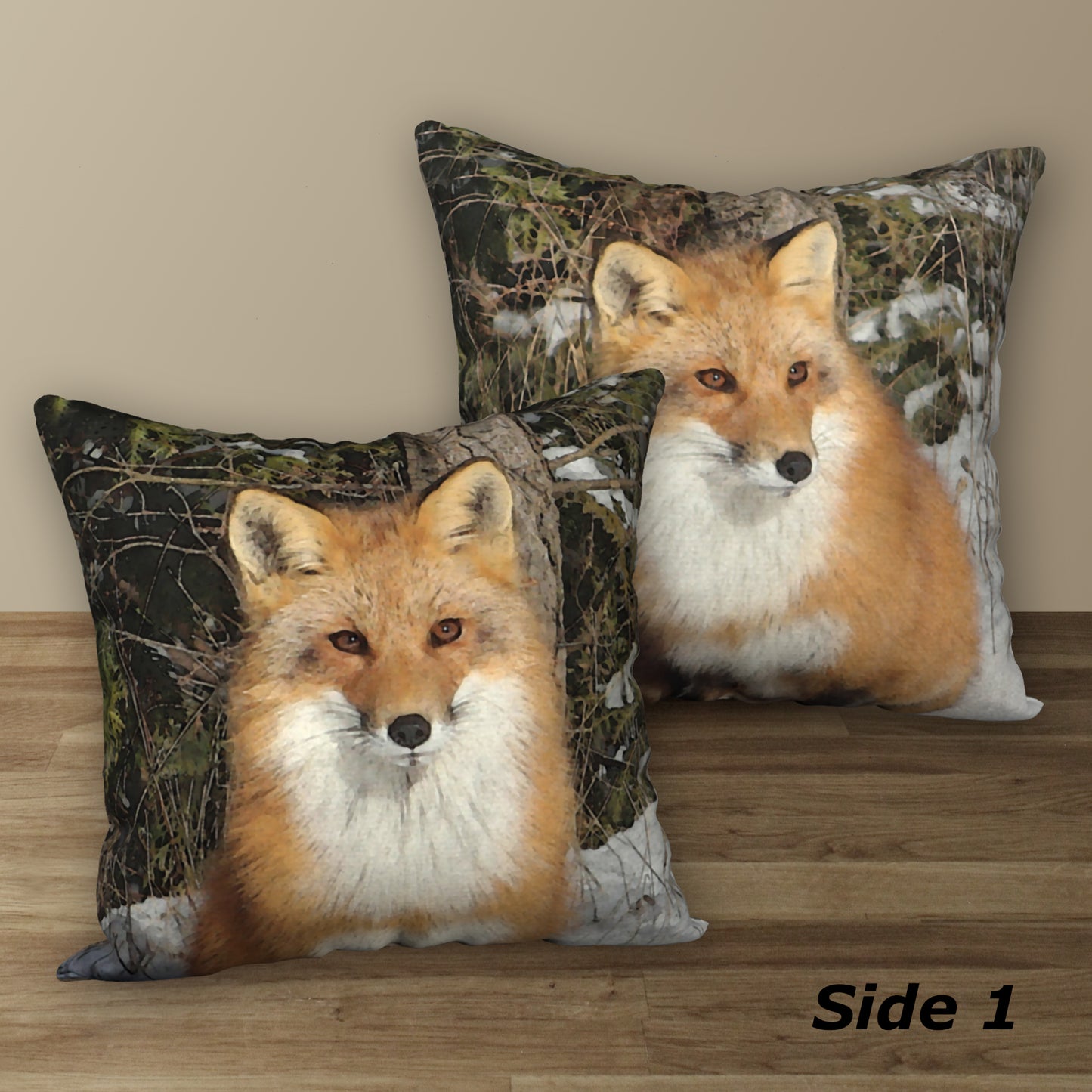 Set of 2 Red Fox Designer Pillows, 18"x18"