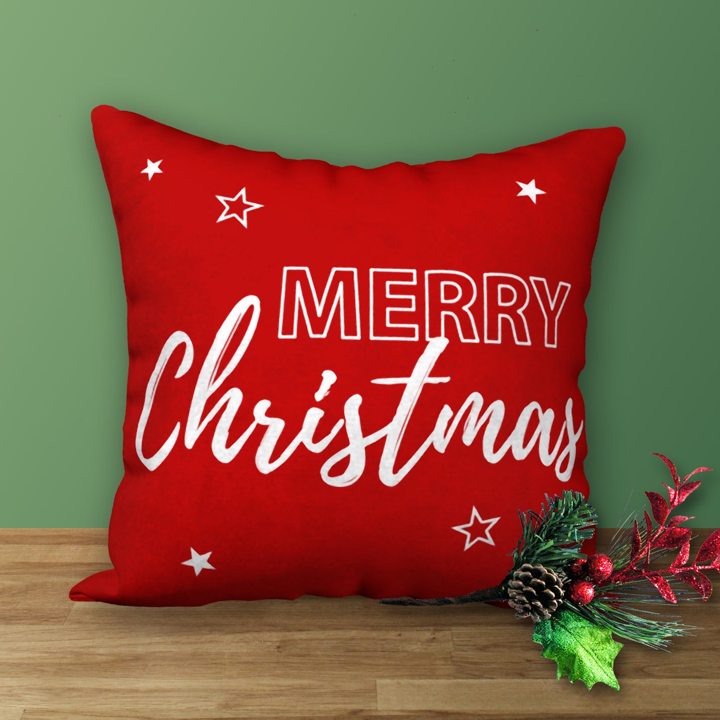 MERRY CHRISTMAS Designer Holiday Pillow, 18"x18"