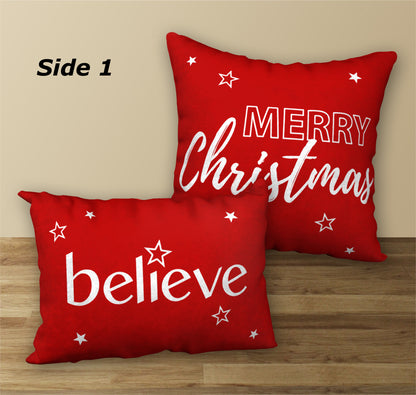 Set of 2 Holiday Designer Pillows BELIEVE and MERRY CHRISTMAS, 20"x14" and 18"x18"