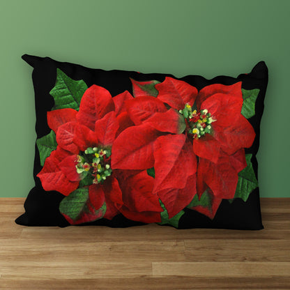 Poinsettia Designer Christmas Pillow, 20"x14"