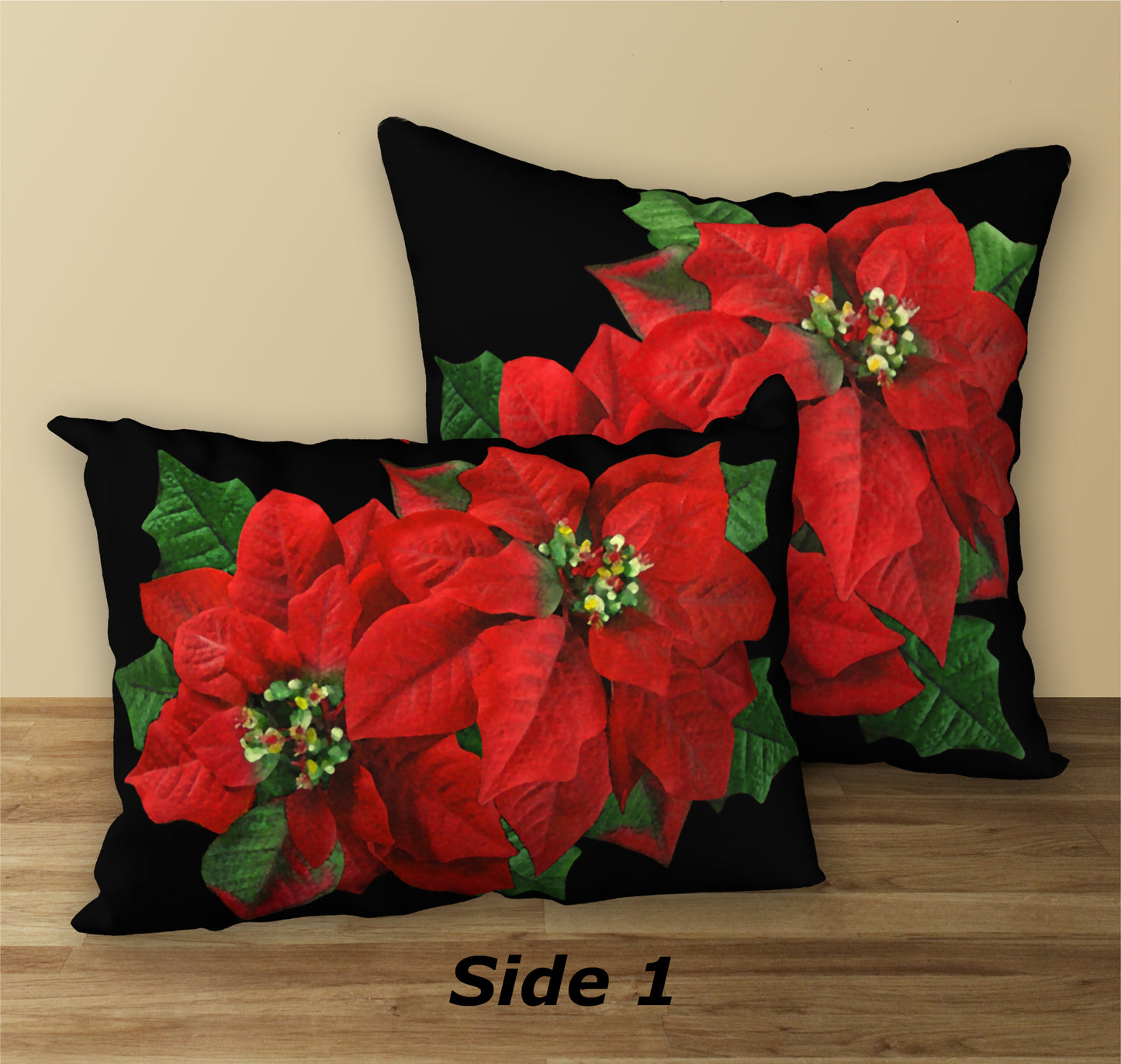 Set of 2 Poinsettia Designer Christmas Pillows, 20"x14" and 18"x18"