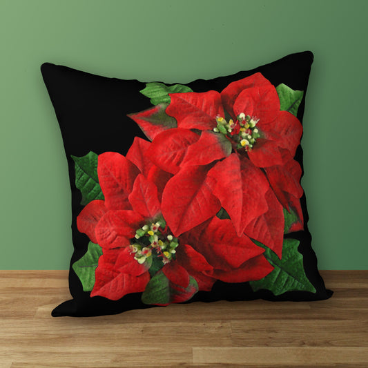 Poinsettia Designer Christmas Pillow, 18"x18"