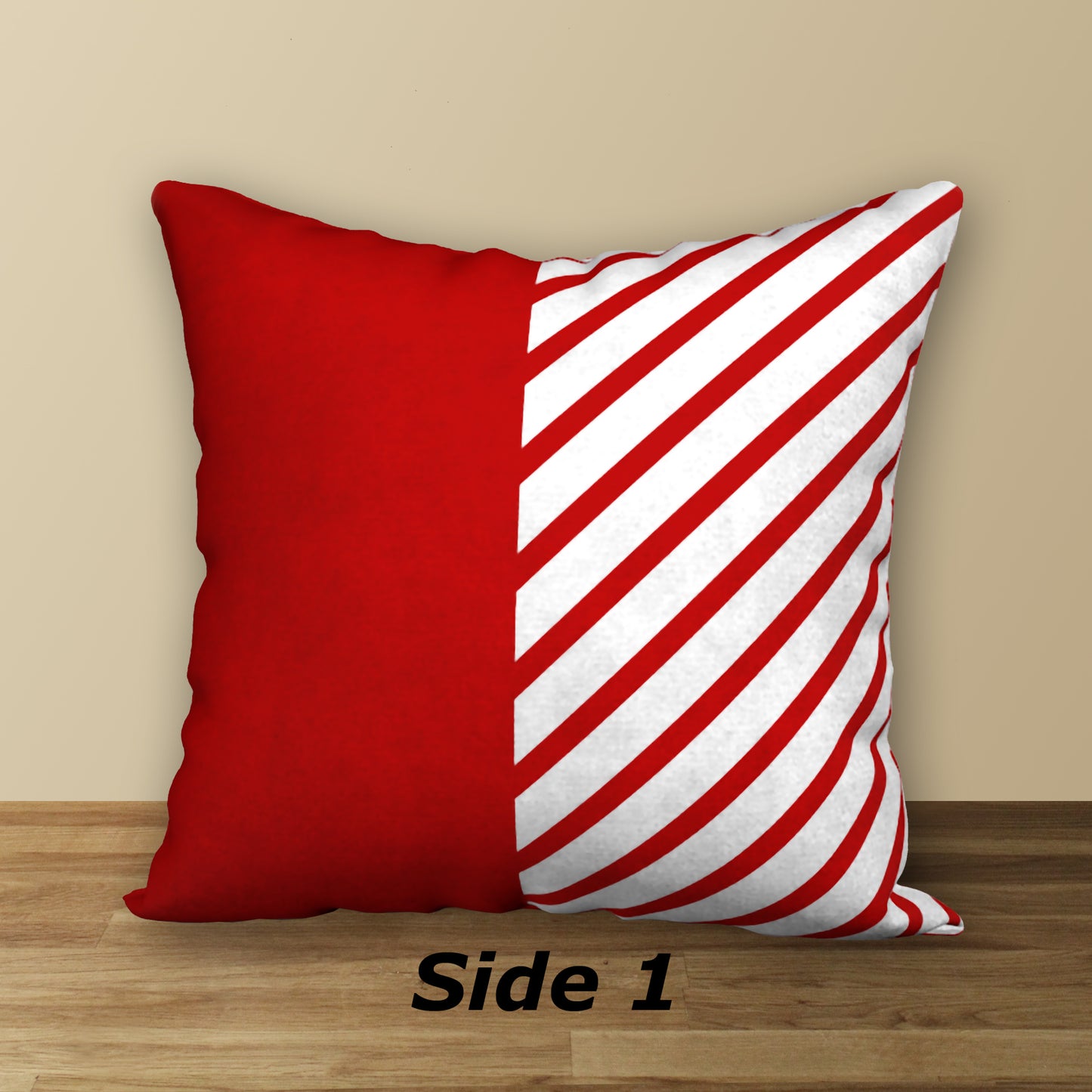 Red & White Designer Christmas Pillow Candy Cane Stripes with Polka Dots, 18"x18"