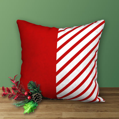 Red & White Designer Christmas Pillow Candy Cane Stripes with Polka Dots, 18"x18"