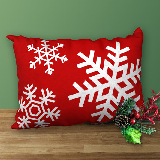 Red & White Snowflakes Designer Christmas Pillow, 20"x14"