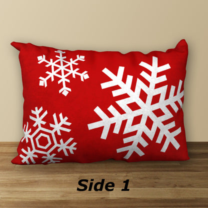 Red & White Snowflakes Designer Christmas Pillow, 20"x14"