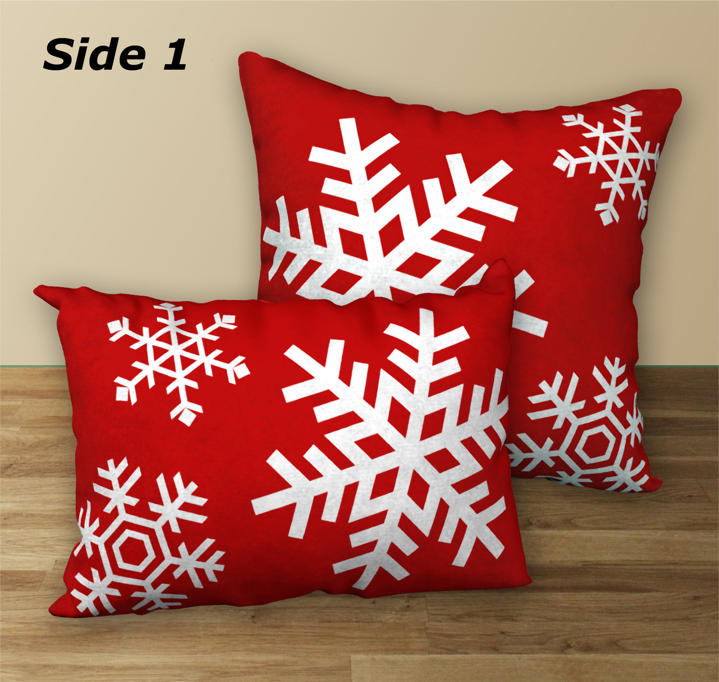 Set of 2 Red & White Snowflake Designer Christmas Pillows, 20"x14" and 18"x18"