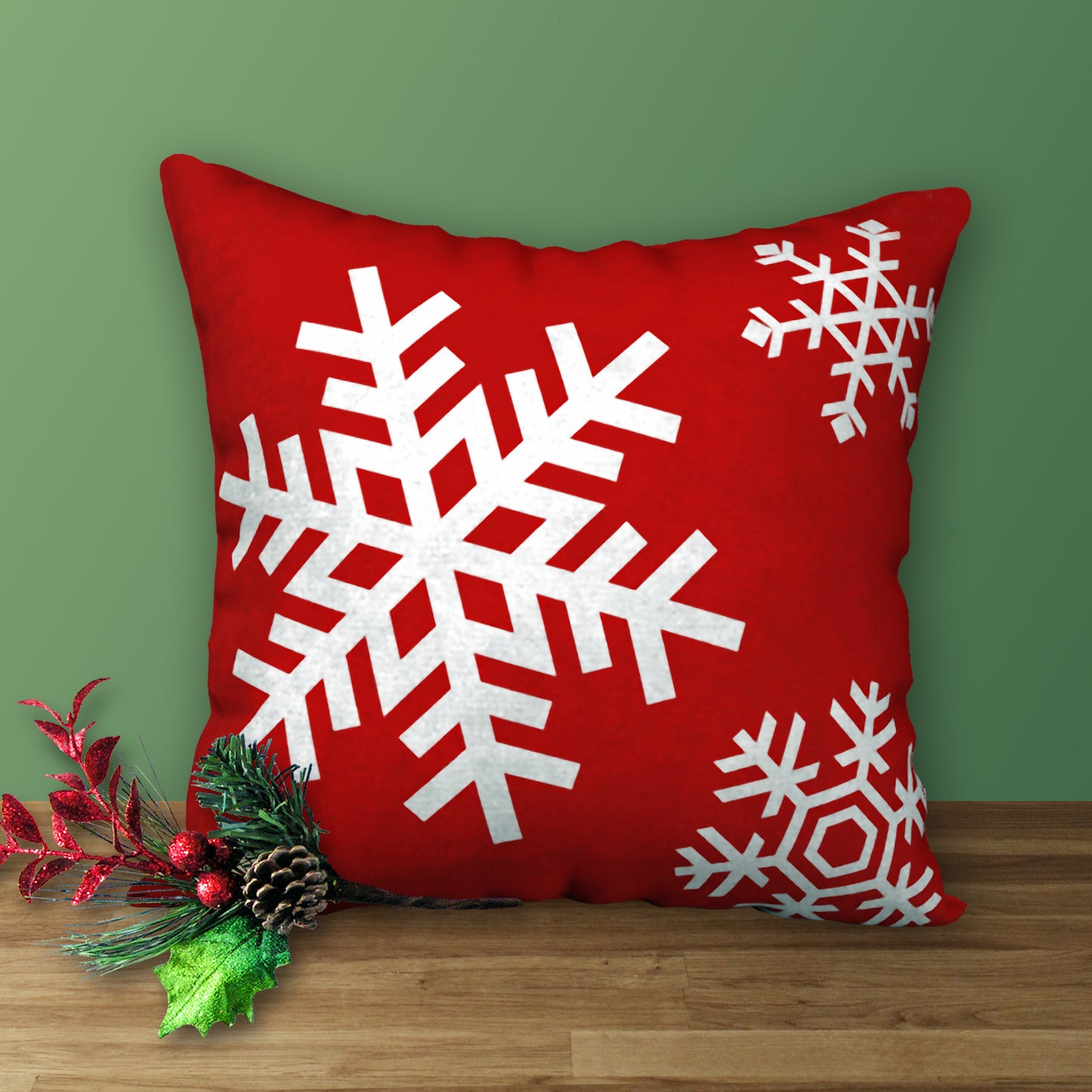 Red & White Snowflakes Designer Christmas Pillow, 18"x18"