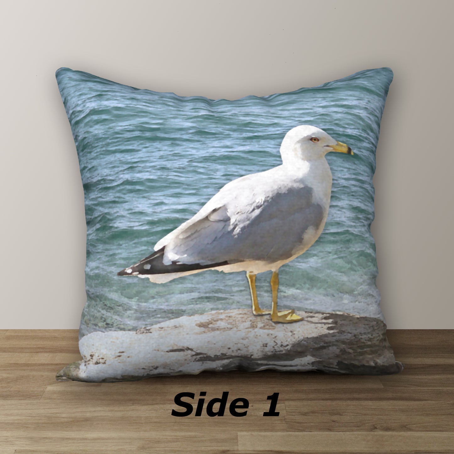 Seagull on a Rock Designer Pillow, 18"x18"