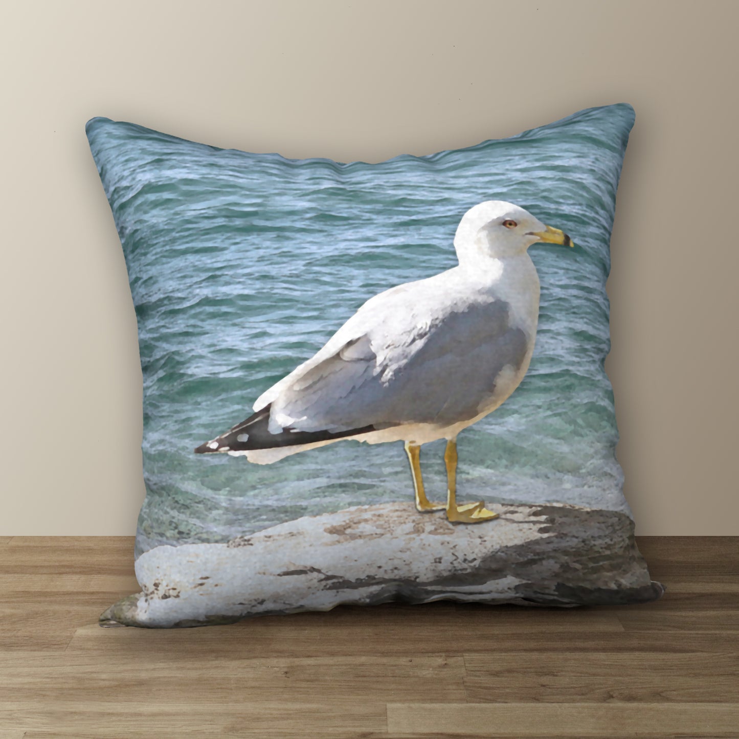 Seagull on a Rock Designer Pillow, 18"x18"