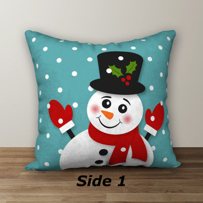 Top Hat Snowman Designer Holiday Pillow, 18"x18"